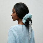 Aurora blue-green hand-dyed tulle lace scrunchie by Tide Tie