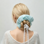 Aurora blue-green hand-dyed tulle lace scrunchie by Tide Tie