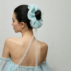 Aurora blue-green hand-dyed tulle lace scrunchie by Tide Tie