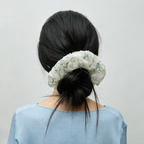 Mint seafoam tulle scrunchie with floral sequin embroidery by Tide Tie