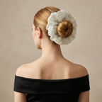 Mint seafoam tulle scrunchie with floral sequin embroidery by Tide Tie