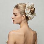 Sea-mist organza scrunchie with vintage floral embroidery by Tide Tie