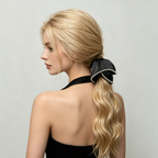 Pearlized black pleated scrunchie with pearl trim by Tide Tie
