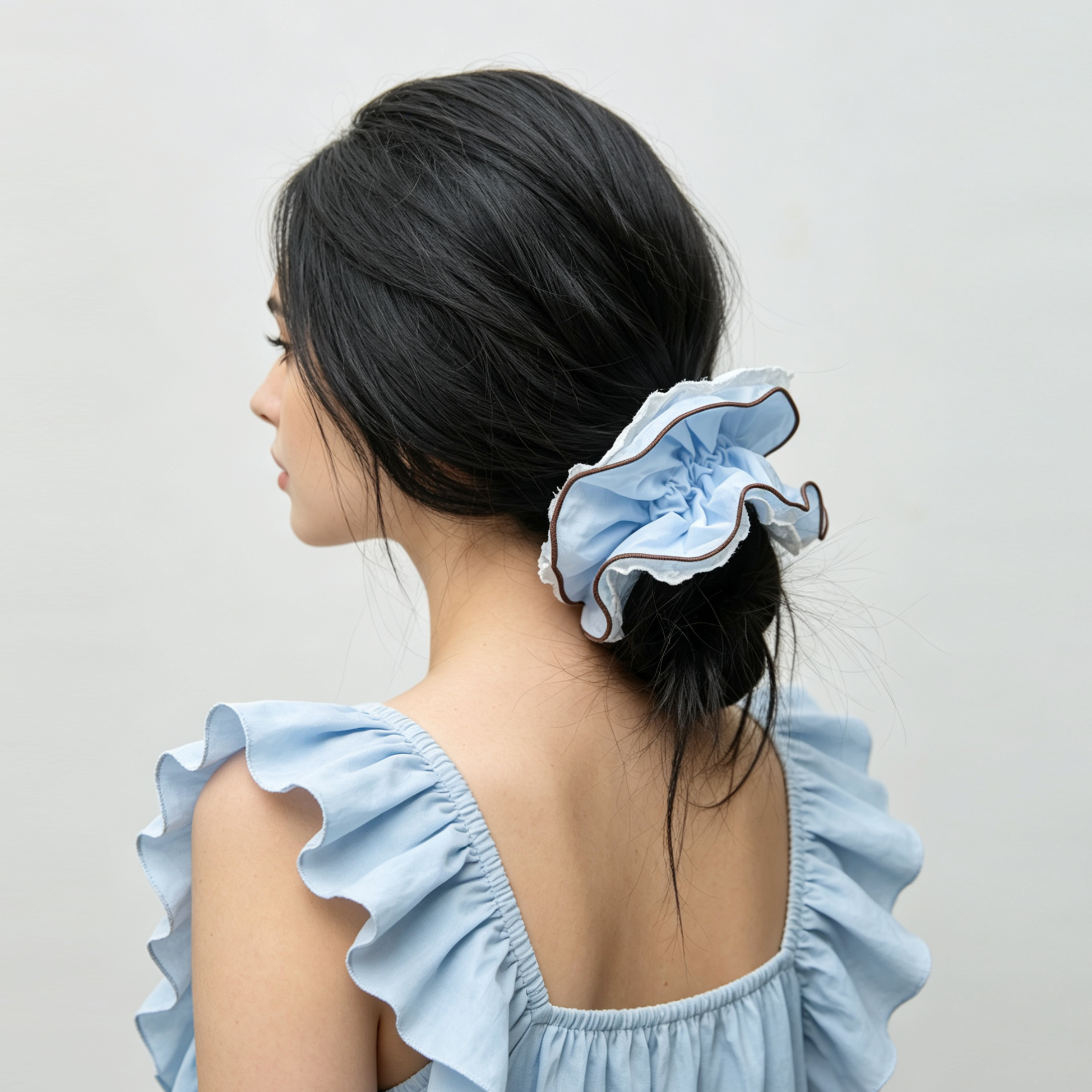 Blue and white reversible floral lace scrunchie by Tide Tie