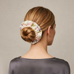 Ivory satin scrunchie with 3D floral embroidery by Tide Tie
