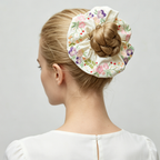 Ivory satin scrunchie with 3D floral embroidery by Tide Tie
