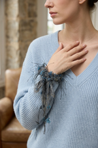 Blue-grey mohair yarn scrunchie with tassels by Tide Tie