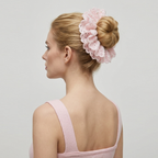 Hand-crocheted rosette scrunchie with pearls by Tide Tie