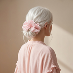 Hand-crocheted rosette scrunchie with pearls by Tide Tie