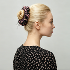 Dusty lavender mohair scrunchie with silk blooms by Tide Tie