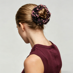 Dusty lavender mohair scrunchie with silk blooms by Tide Tie