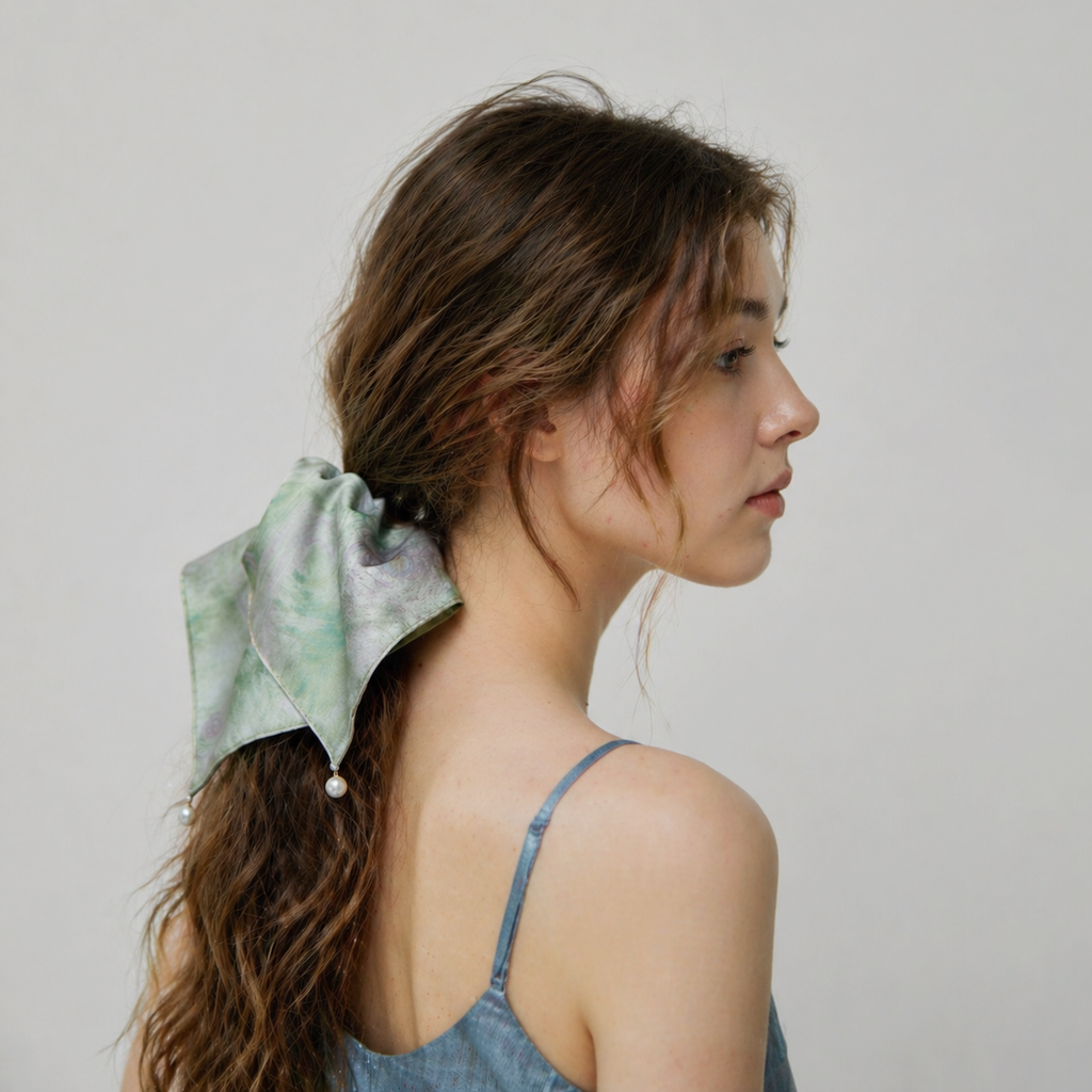 Mint seafoam satin scarf tie with pearl drape by Tide Tie