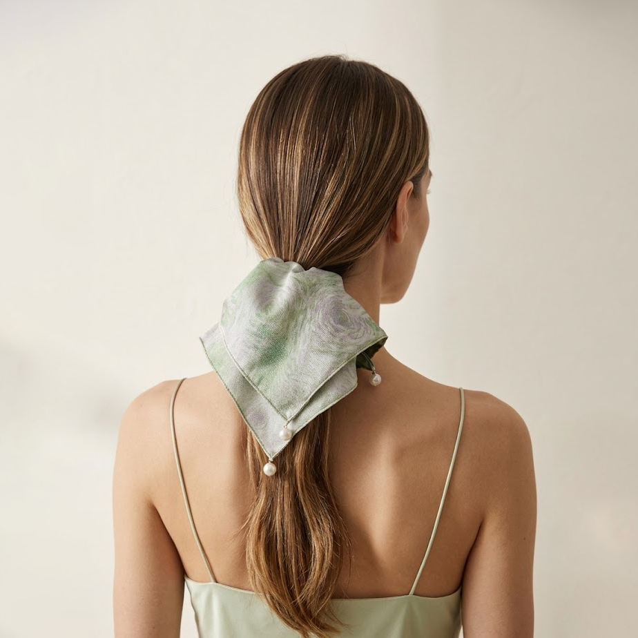 Mint seafoam satin scarf tie with pearl drape by Tide Tie