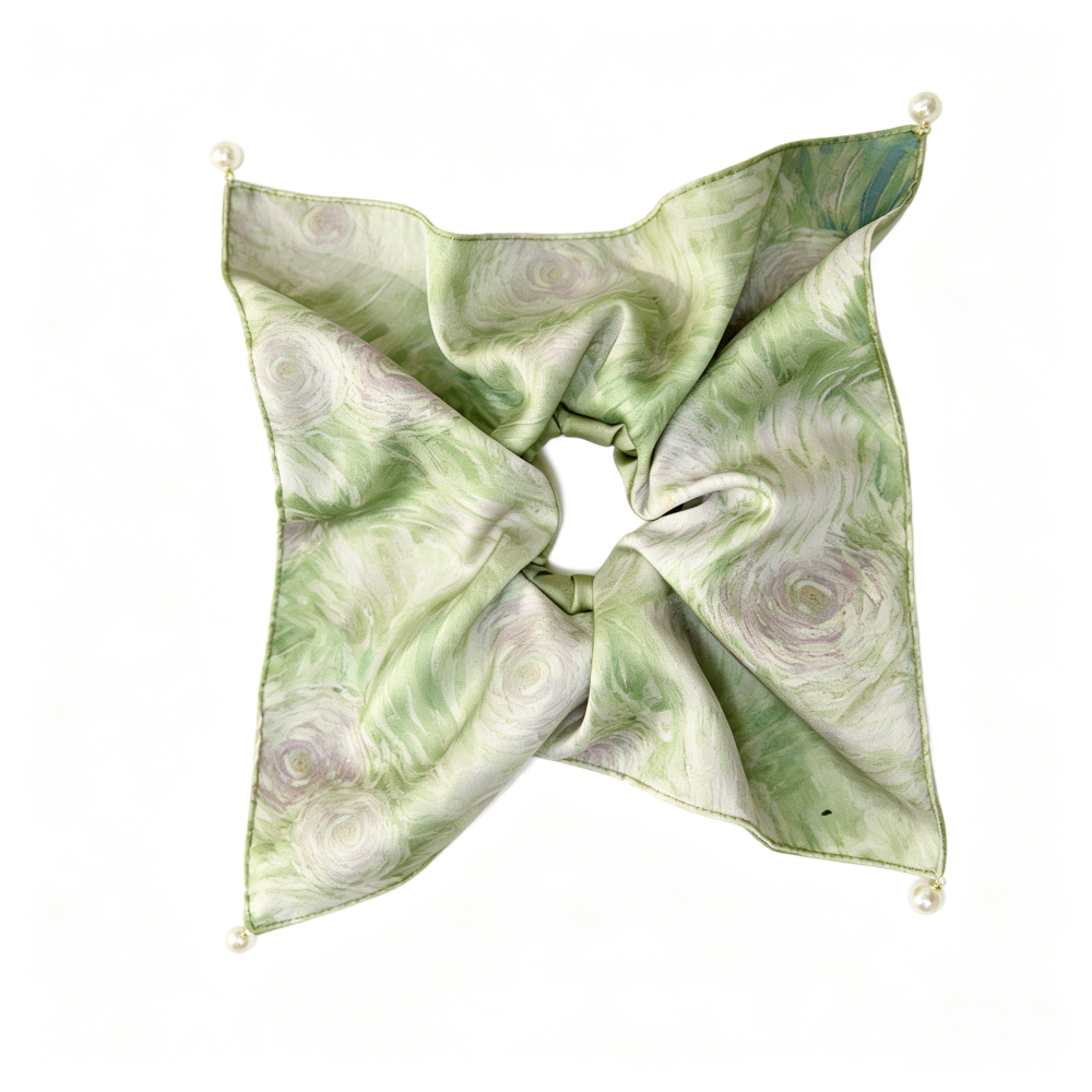 Mint seafoam satin scarf tie with pearl drape by Tide Tie