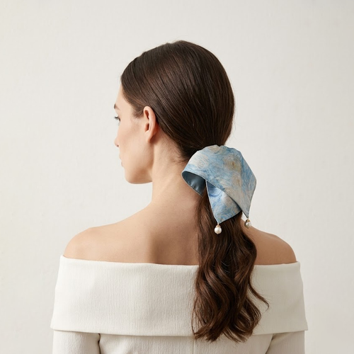 Ocean-blue satin scarf tie with pearl drape by Tide Tie
