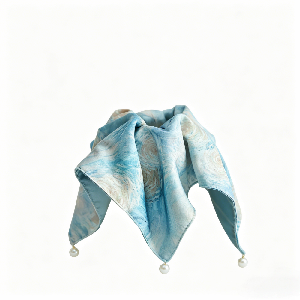 Ocean-blue satin scarf tie with pearl drape by Tide Tie