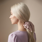 Hand-dyed mauve satin scarf tie with micro-pearl trim by Tide Tie