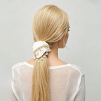 Cream rippled silk scarf tie with mother-of-pearl drape by Tide Tie