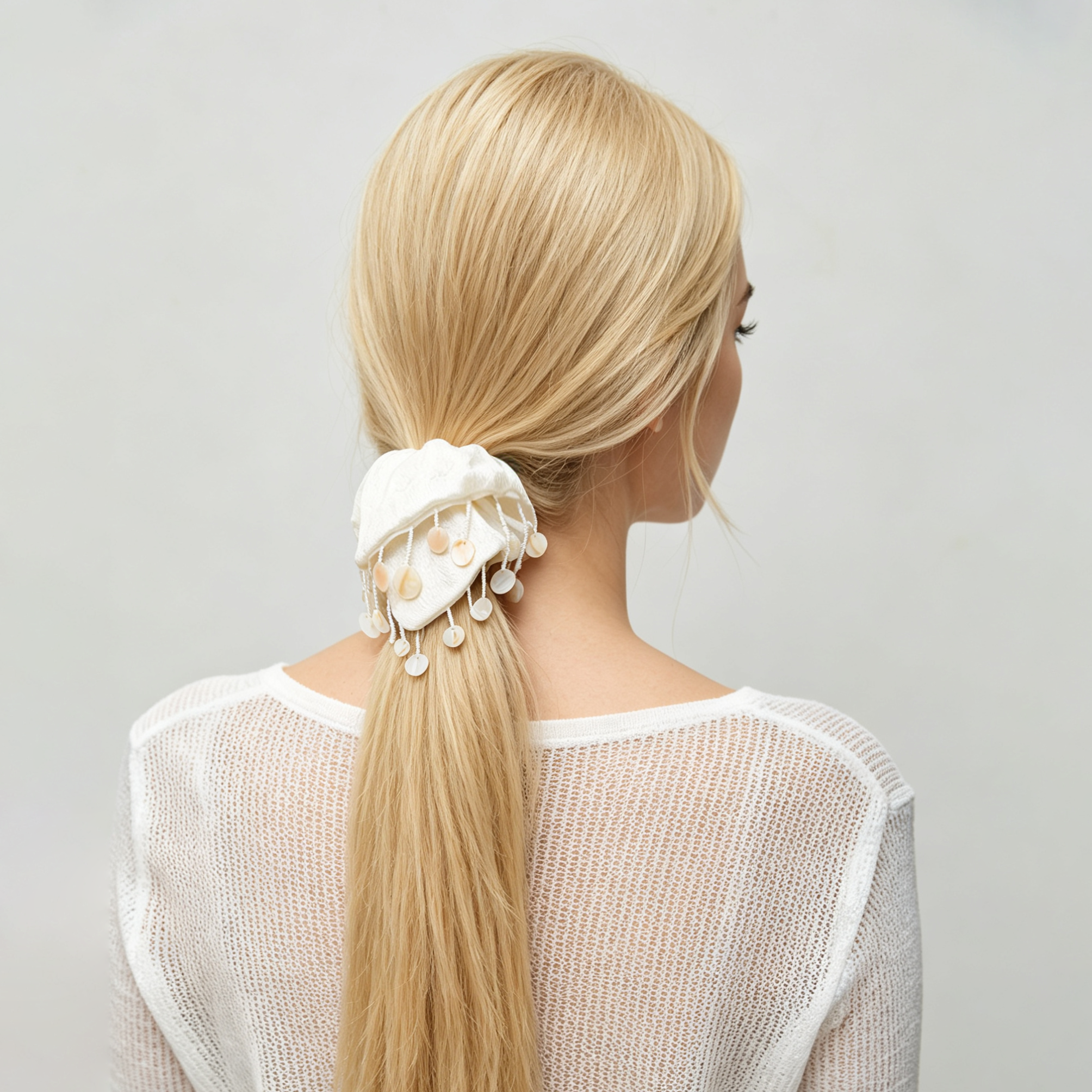Cream rippled silk scarf tie with mother-of-pearl drape by Tide Tie