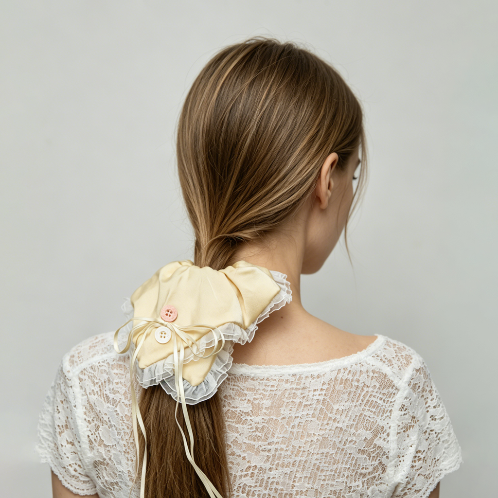Buttery yellow silk-satin scarf tie with organza ruffles by Tide Tie