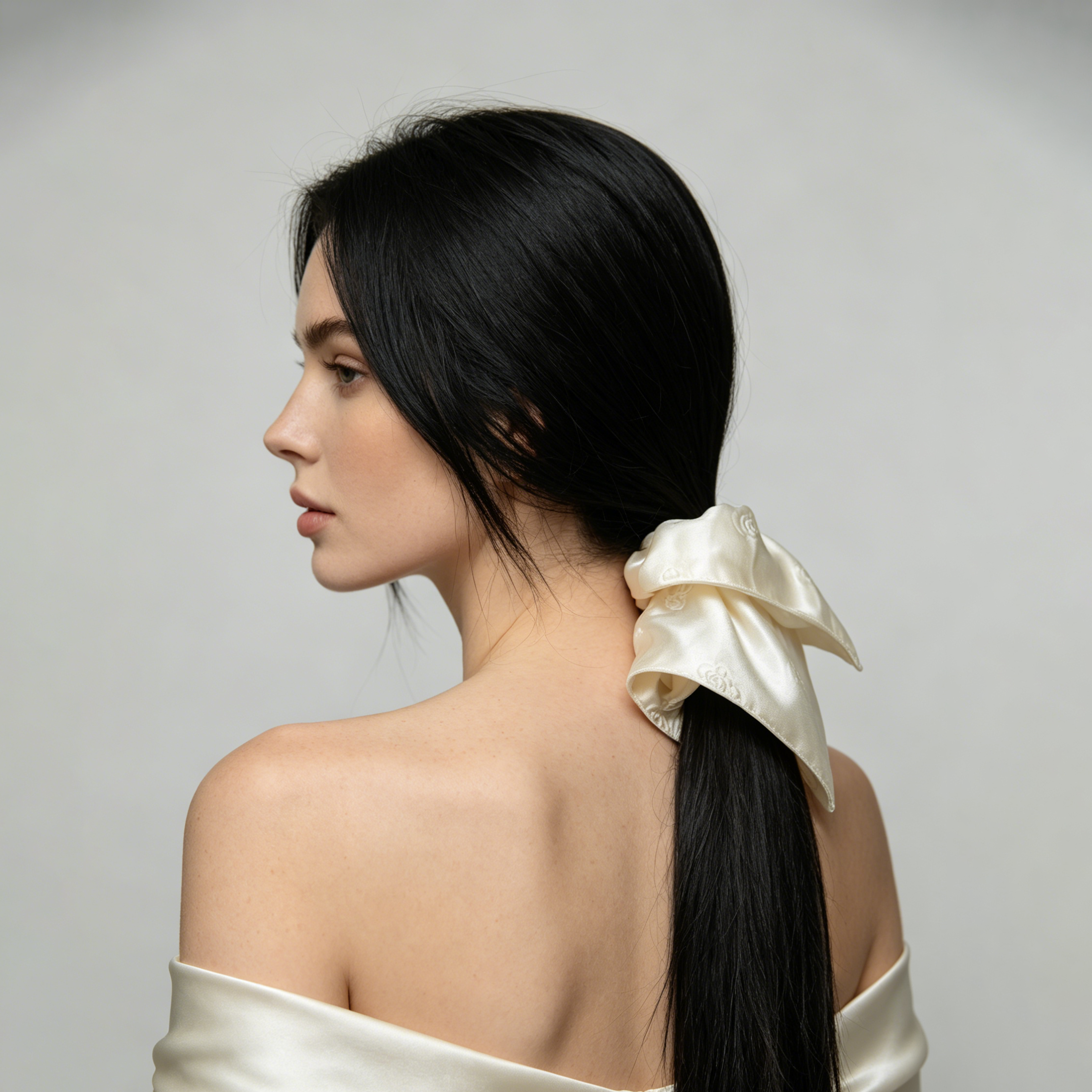Cream silk scarf tie with camellia embossing by Tide Tie