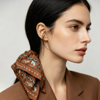 Fair Isle scarf tie with feline motifs in earth tones by Tide Tie