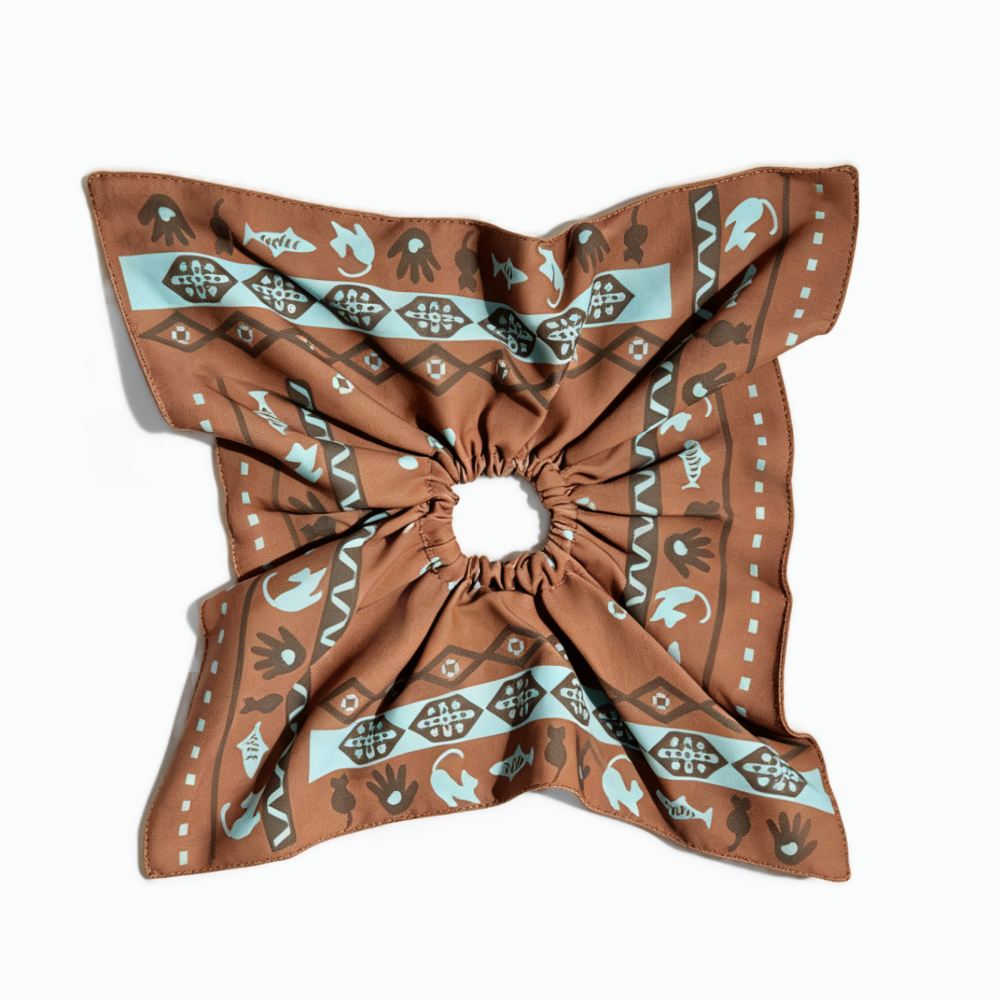 Fair Isle scarf tie with feline motifs in earth tones by Tide Tie