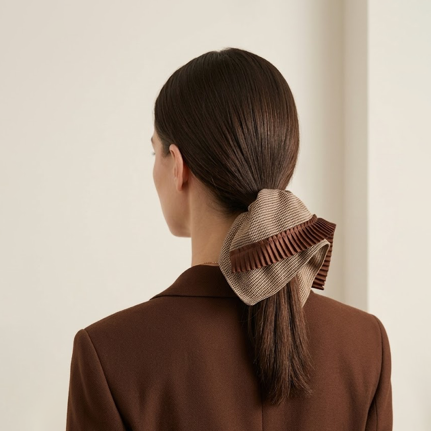 Houndstooth pleated satin scarf tie by Tide Tie