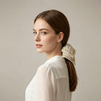Cream satin scarf tie with relief floral embroidery by Tide Tie