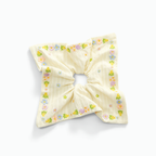 Cream satin scarf tie with relief floral embroidery by Tide Tie