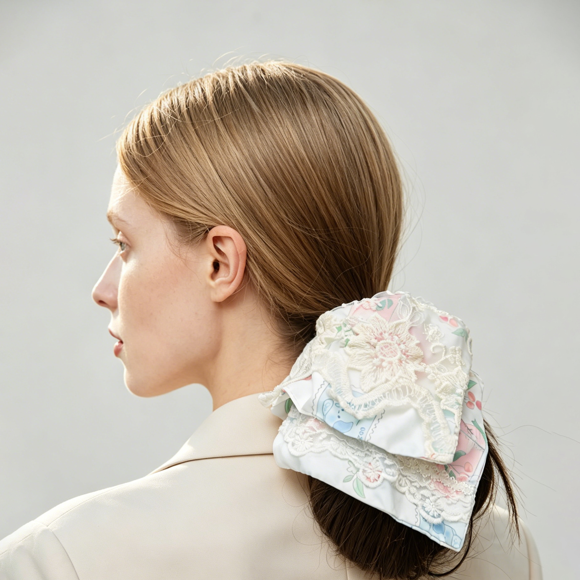 Ivory iridescent scarf tie with wave-lace edge by Tide Tie