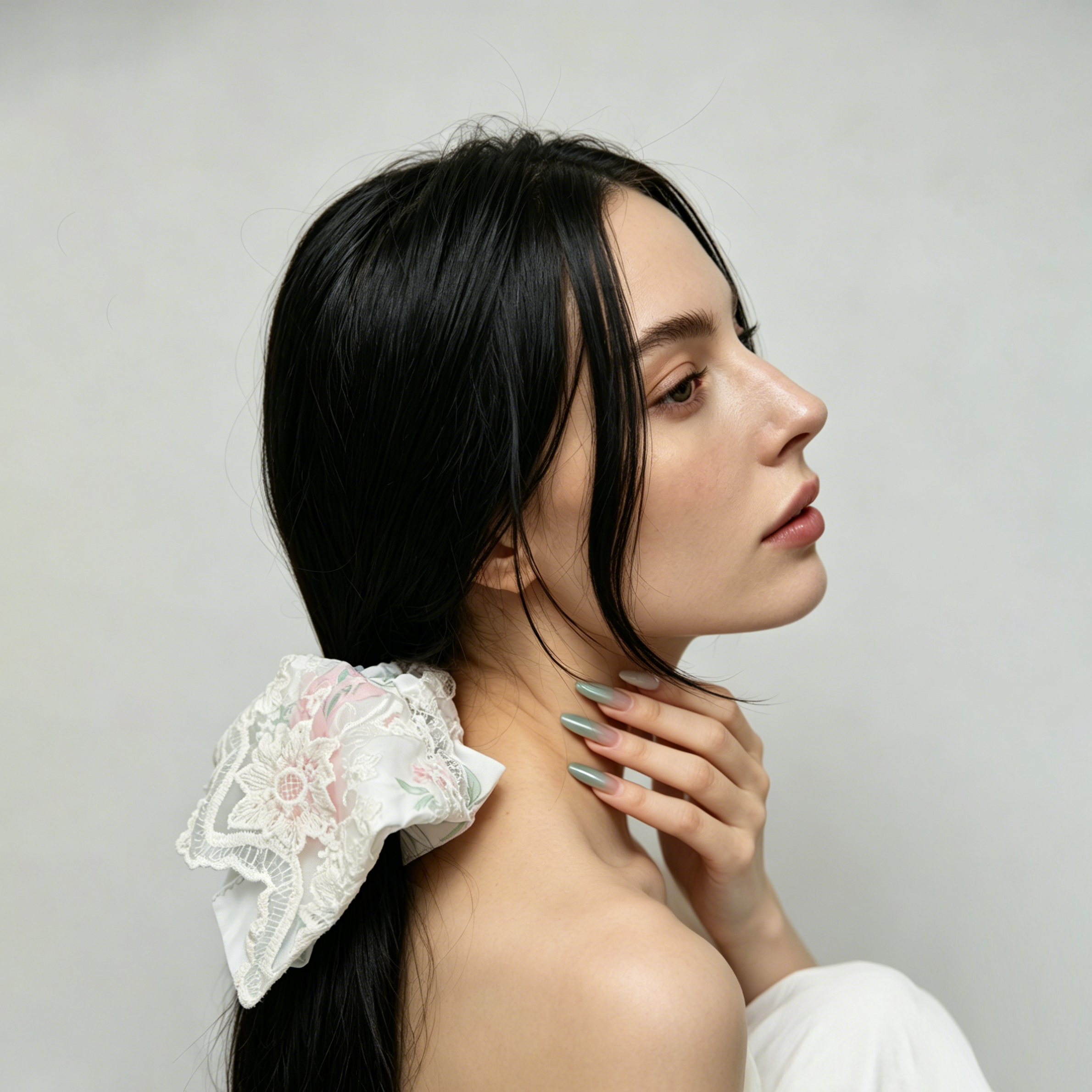 Ivory iridescent scarf tie with wave-lace edge by Tide Tie