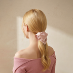 Petal-pink satin scarf tie with clustered pearls by Tide Tie