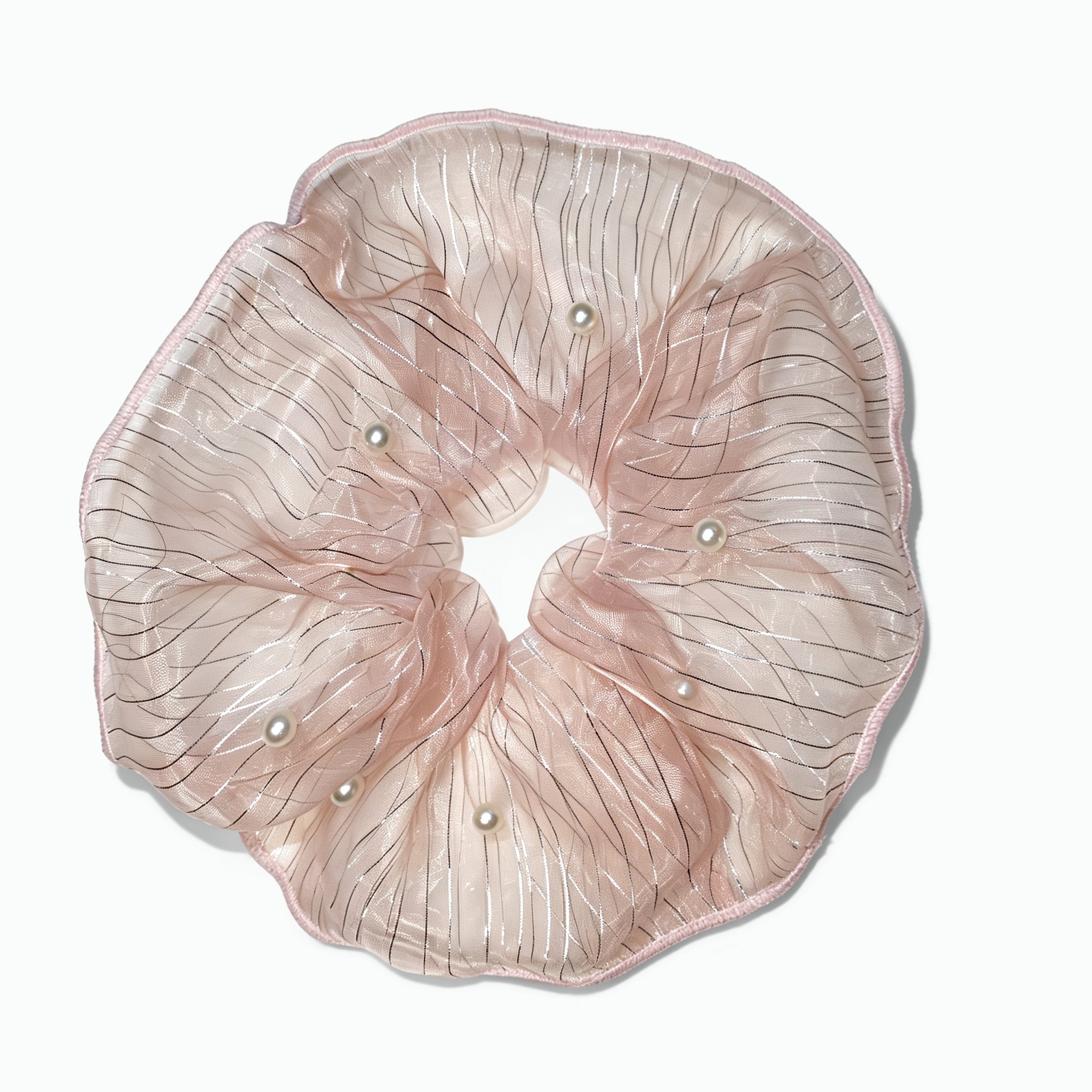 Twilight pink tulle scrunchie with pearls by Tide Tie