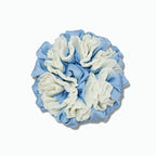 Sea-blue and white pleated hydrangea scrunchie by Tide Tie
