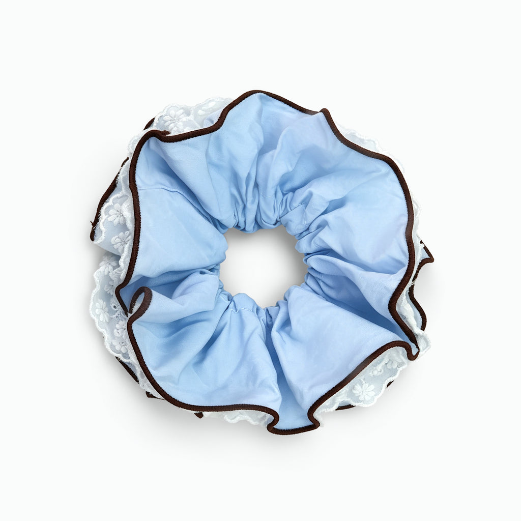 Blue and white reversible floral lace scrunchie by Tide Tie