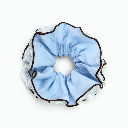 Blue and white reversible floral lace scrunchie by Tide Tie