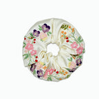 Ivory satin scrunchie with 3D floral embroidery by Tide Tie