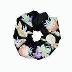 Black satin scrunchie with 3D strawberry embroidery by Tide Tie