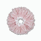 Hand-crocheted rosette scrunchie with pearls by Tide Tie