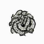 Hand-knitted black lattice scrunchie with white 3D petals by Tide Tie