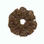 Champagne gold open-knit crochet scrunchie with pearls by Tide Tie