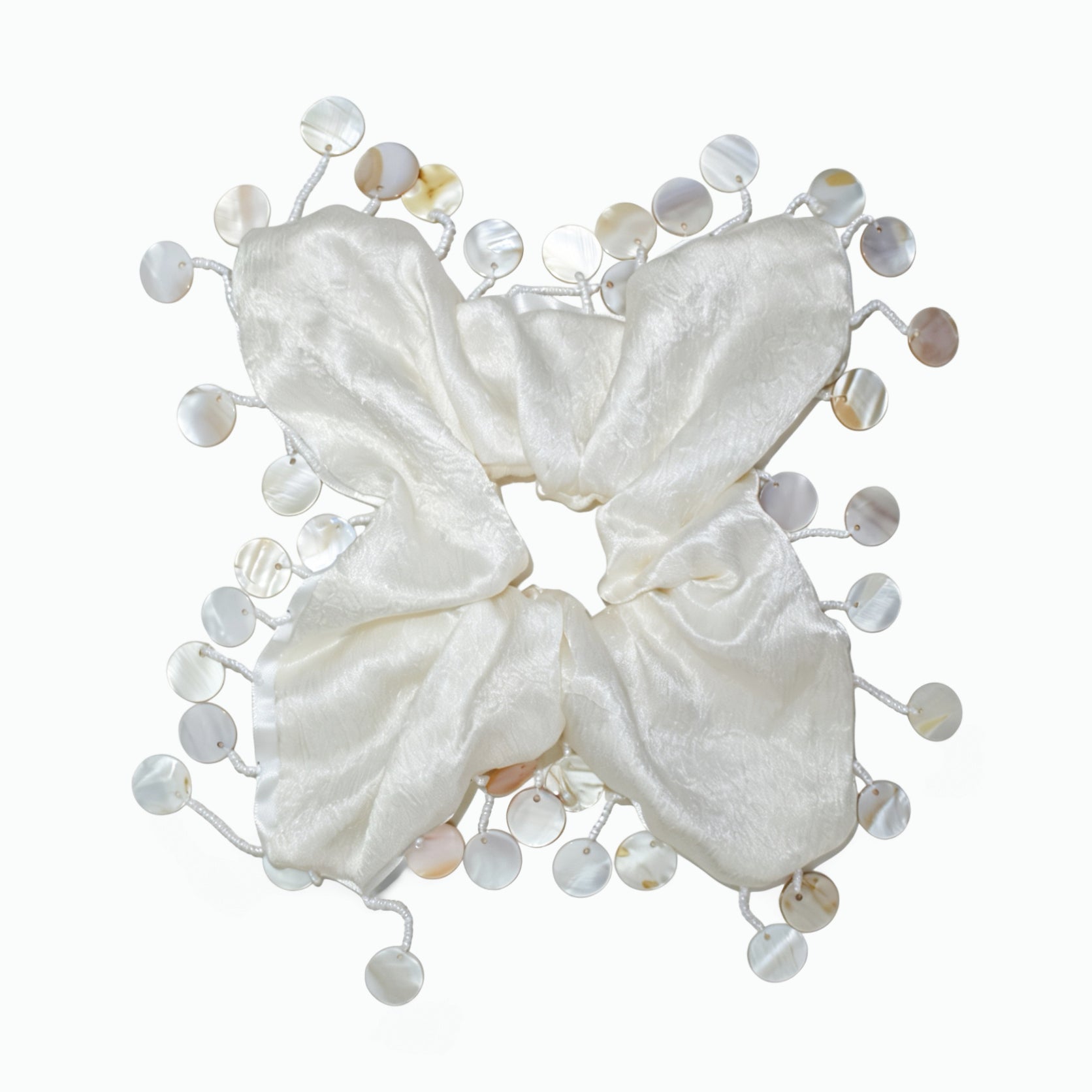 Cream rippled silk scarf tie with mother-of-pearl drape by Tide Tie