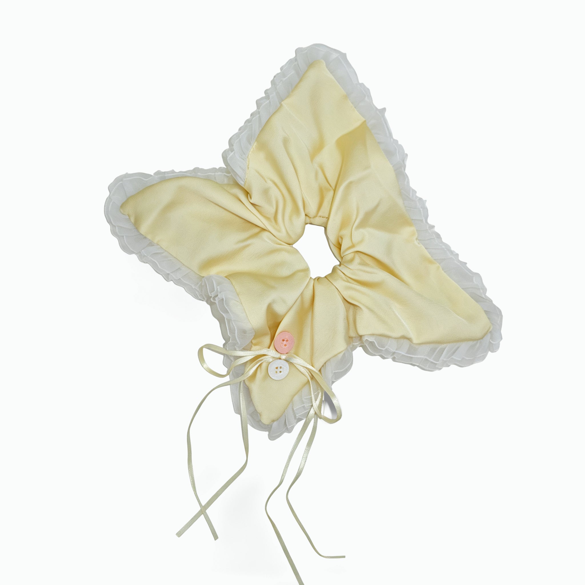 Buttery yellow silk-satin scarf tie with organza ruffles by Tide Tie