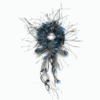 Blue-grey mohair yarn scrunchie with tassels by Tide Tie