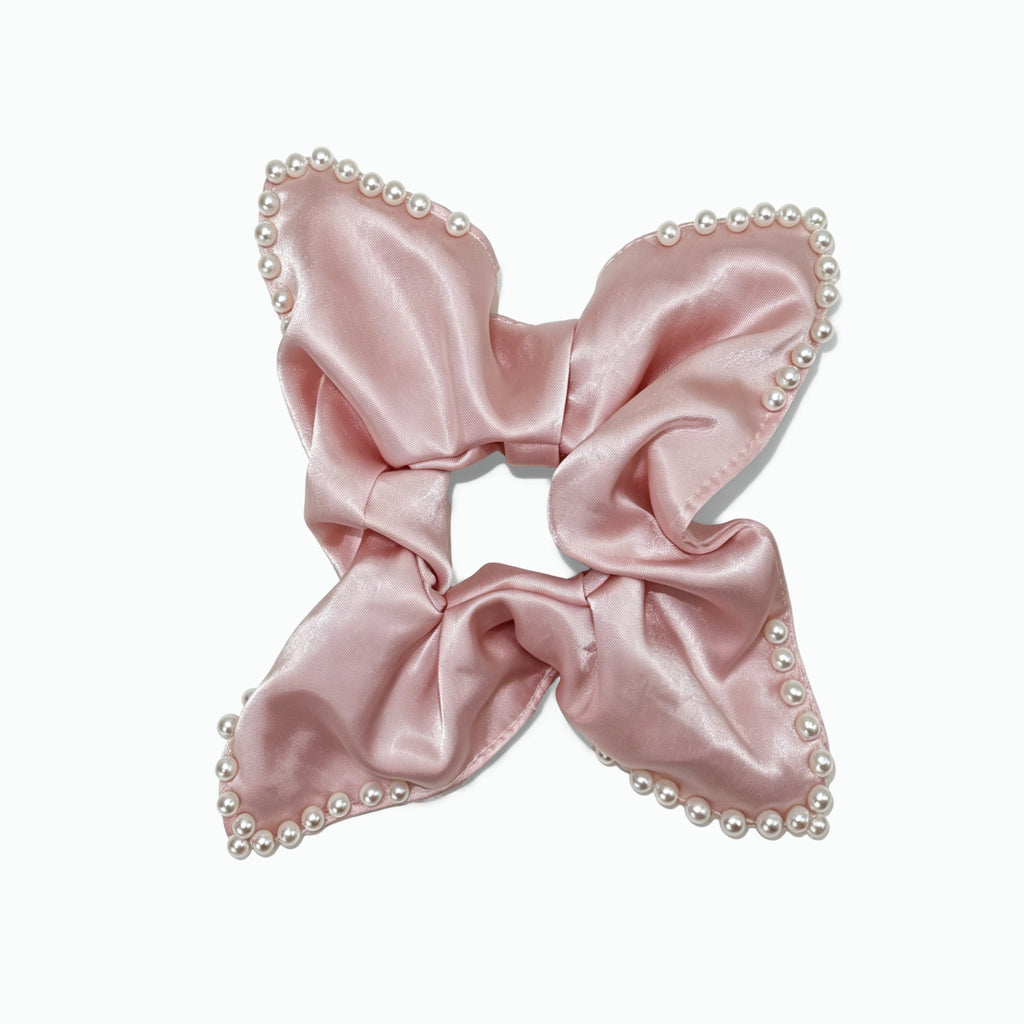 Petal-pink satin scarf tie with clustered pearls by Tide Tie