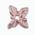 Petal-pink satin scarf tie with clustered pearls by Tide Tie