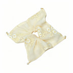 Sand-toned silk scarf tie with daisy embroidery and beads by Tide Tie