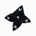 Midnight satin scarf tie with silver butterfly embroidery by Tide Tie