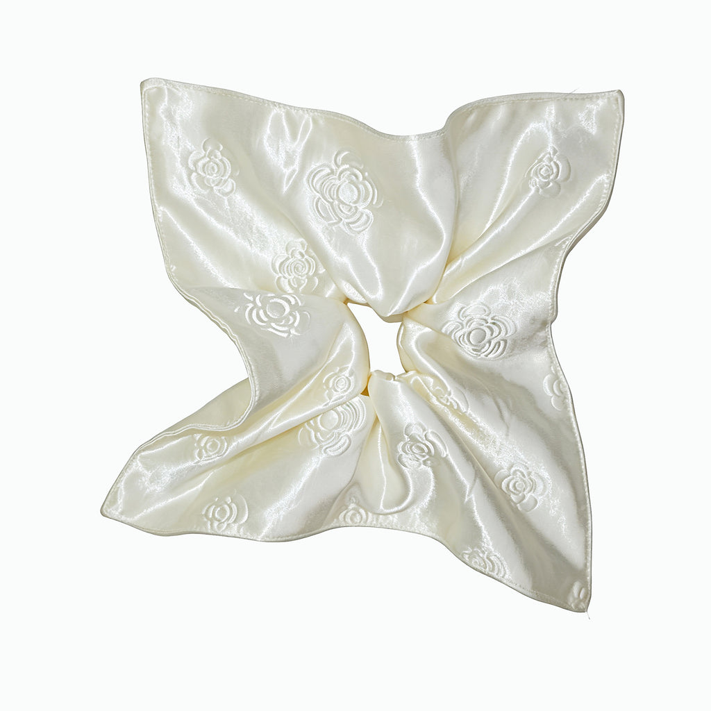 Cream silk scarf tie with camellia embossing by Tide Tie